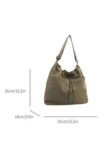 A Simple Bucket Shaped Crossbody Bag With Adjustable Shoulder Straps, Drawstring Closure, Special Nylon Material, Lightweight, Thin, Breathable Fabric, Solid Color, Suitable For Both Men And Women's Daytime Travel And Commuting