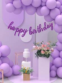 1pc Purple Glitter "Happy Birthday" Banner, Birthday Party Background Decoration Pull Flag - Purple - View 3