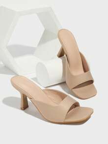 春夏女士细高跟凉拖鞋，透气露趾，性感穆勒鞋跟，杏色 - 杏色 - 查看 5