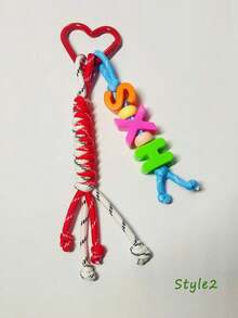 [Custom] 1pc Multicolor Braided Cord, Customized Acrylic Letter Beaded Keychain, Heart-Shaped Keychain, Name Tag Bag Charm, Water Bottle Hanger, Back To School Gift, Holiday Gift