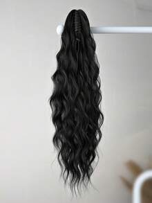 22-24英寸波浪卷发夹式马尾假发，耐热纤维材质，适合日常佩戴和派对场合 - 黑色 - 查看 6