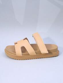 1 par de sandalias planas casuales cómodas y ligeras de unicolor simple para niños, adecuadas para uso diario, playa y vacaciones - Marrón - Ver 6