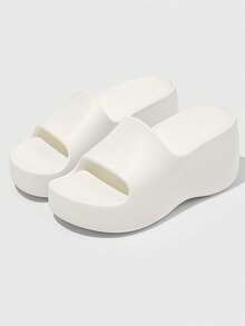 1 par de sandalias de EVA de alta calidad con suela gruesa, de unicolor, de moda y casuales, para paseos, exteriores, playa y uso en casa, nuevas llegadas del verano 2025 - Blanco - Ver 5