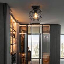 GBLY Lámpara de techo vintage, lámpara colgante industrial de metal en forma de jaula, lámpara de techo retro E27, lámpara colgante para pasillo, balcón y comedor, color negro