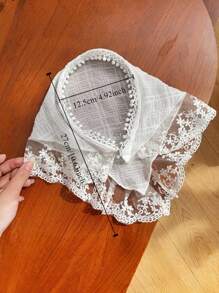 Vintage Dreieck Schal aus Spitze, französischer Streamer Stirnband Sonnenschutz Dutt Hut Seidenschal Damenschal, pastoral elegantes Stirnband, Spitzenrand Haarzubehör, Haarband, Haarreifen