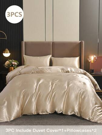 3pcs/Set Plain Color Polyester Duvet Cover Set, Solid Color Four-Corner Design, Set Includes: 1 Zippered Duvet Cover (No Inner Filler) + 2 Pillowcases (No Inner Filler), Suitable For Bedroom/Travel/Dormitory (Boys & Girls)