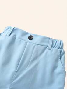 Boys' Solid Color Casual Shorts, With Pockets & Elastic Waistband, Suitable For School Uniform, Athletic Wear - Baby Blue - View 4