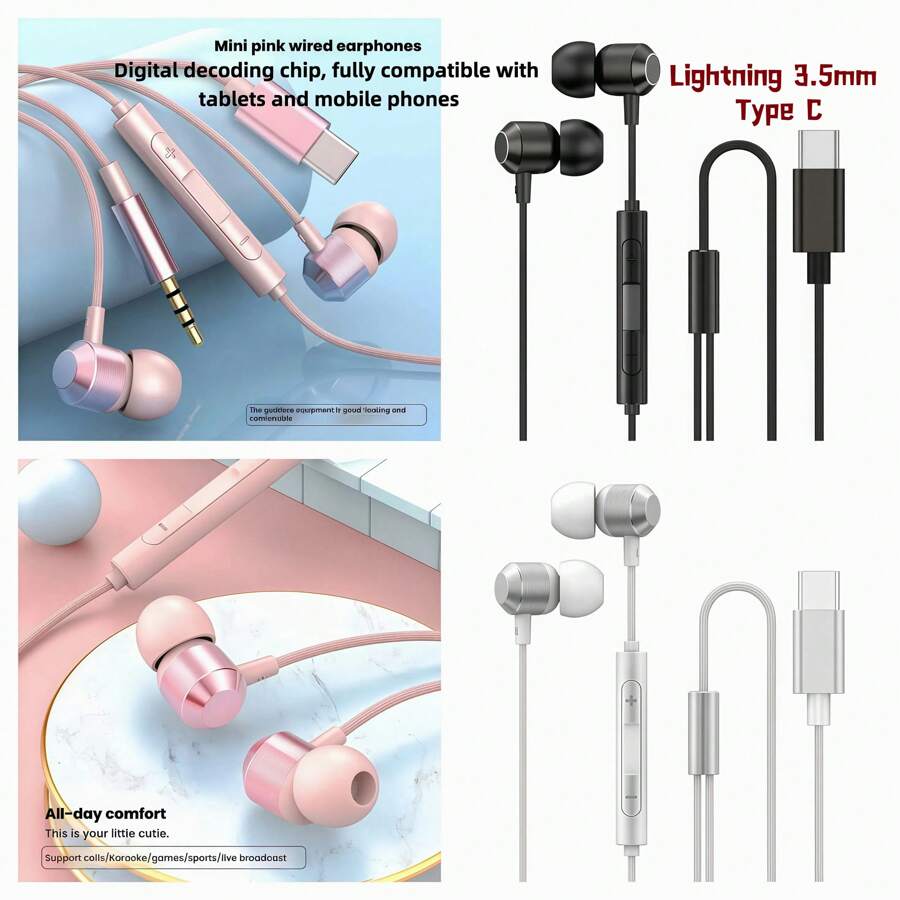 1.2M The Digital Chip Is Fully Compatible With Both Mobile Phones And Tablets, And Wired Headphones Can Be Used Type C 3.5mm HiFi Soundproof Heavy Bass In-Ear Wired Headphones For Sports, Mobile Phone, Computer, Gaming Earbuds For VIVO OPPO Sam Sung Hua Wei Xiao Mi Fruit All 7 8 9 XS 14 15 16 Pro Max