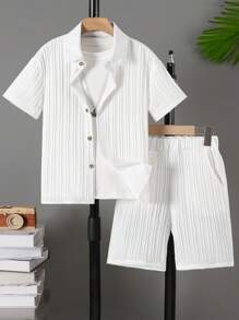 Jongens lichtgewicht effen casual korte mouwen shirt set, lente/zomer
