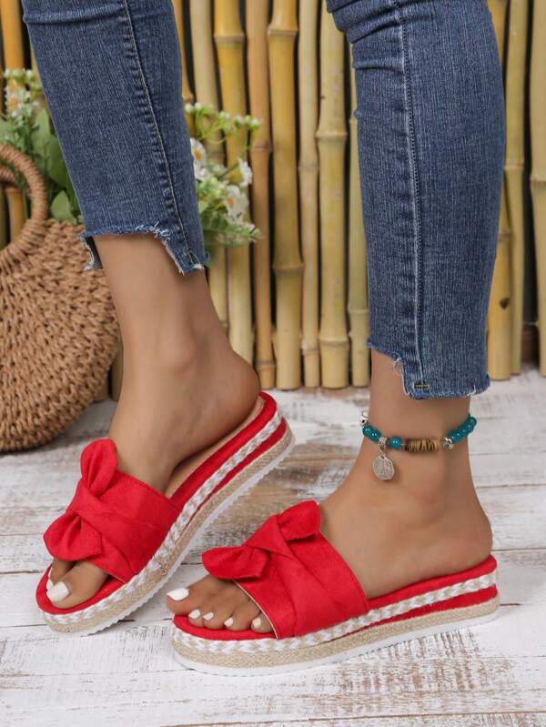 Women's Fashion Flat Sandals, Bow Decor, Party Sandals, Casual Open Toe Slippers, Suitable For Ladies Holiday, Home Slippers, Summer Flat Slides, Women's Strap