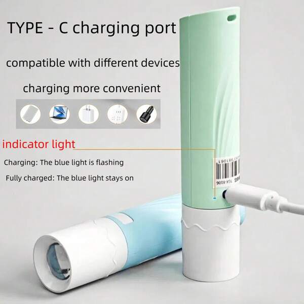 1 Stück Taschenlampe Mini LED mit 500mAh Batterie, 3 Lichtmodi, USB aufladbar, IPX4 wasserdicht, hochhelle LED-Perlen für Camping, Nachtspaziergang & Notfälle