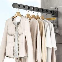 1pc Stainless Steel Foldable Balcony Clothes Drying Rack With Stretchable Pole, Wall-Mounted Design For Bathroom And Laundry Room Without Drilling - Grey - View 5