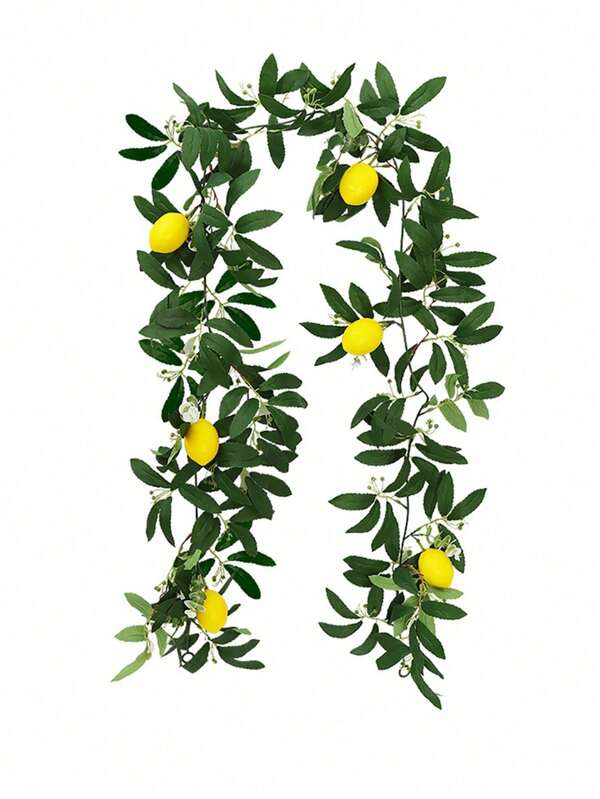 1PC/2PCS Artificial Lemon Wreath Spring/Summer Fake Fruit Vine Green Plant Leaves Used For Wedding Garden Front Door Wall Fireplace Dining Table Farmhouse Home Decoration