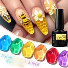S. S FOCEN 6pcs/Set Sugar Glass Sheer Nail Gel Set Bright Green Yellow Red Purple Transparent Color Gel Polish Soak Off UV/LED For Nail Art Manicure Nails - Multicolor - View 5