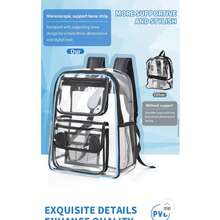 Mochila De PVC Transparente À Prova D'água Bolsa De Armazenamento De Grande Capacidade Estudante Viagem - Cinza - Visão 2