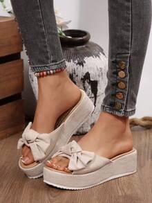 女士厚底坡跟凉鞋，防水厚底女鞋，夏季厚底休闲坡跟凉鞋，加大码 - 米色 - 查看 3