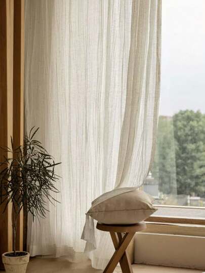 1pc Back-Lit Semi-Sheer Wrinkle-Resistant Linen-Like Curtain Voile