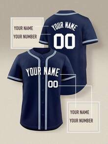 Jerseys de béisbol personalizados para hombres y jóvenes con impresión del nombre del equipo y el número. Tela duradera y transpirable para uniformes de aficionados y equipos. Disponible en pedidos al por mayor. Estiloso, de moda, hipster, casual, minimalista chic, personalizado, único, disfraces de hombre, guardarropa cápsula, estilo básico/callejero para hombre, regalos ideales para él, novio, familia, amigos, para cumpleaños, vacaciones/festivos, escuela/competición, deportes/escalada - Azul - Ver 1