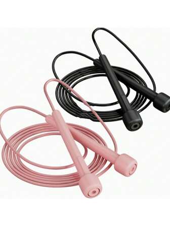 1pc Portable Men's And Women's Adjustable Anti-Winding Jump Rope, Professional Speed And Training Endurance PVC Jump Rope, Suitable For Home Fitness Exercise, Yoga, Weight Loss Burning Fat, Boxing Training, Black/Pink