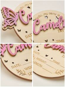 1pc Customized Teenager Announcement Sign, Personalized Newborn Baby Name Butterfly Wooden Sign, Round Wooden Birth Name Plate, New Parent Memento, Baby Birth Announcement Wooden Flat Plaque, Baby Girl Boy Alphabet Shape Monthly Milestone Card, New Mom Gift, Family, Friend, Daughter, Son, Her
