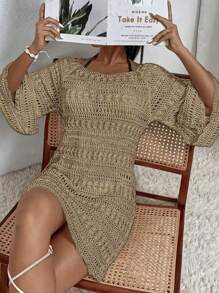 Frühlings- und Sommerferienstil Boot-Ausschnitt ärmelloses ausgeschnittenes Sonnenschutz Strandkleid