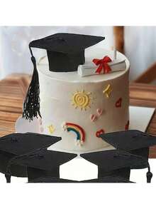 Set de 6 decoraciones para tartas de graduación, gorros miniatura de graduación como recuerdos, decoraciones de papel no comestibles para cupcakes, sombreros doctorales para decoraciones de fiestas de graduación - Multicolor - Ver 5