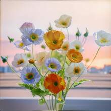 1/6 件带茎人造罂粟花布艺罂粟花 - 非常适合婚礼家庭聚会桌室内和室外装饰 - 适用于人造花植绒罂粟婚礼布置客厅和卧室家居装饰品 - 彩色 - 查看 3