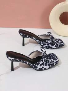 Black And White New Summer Bow Decor Square Toe Breathable Open Toe High Heel Sandals, Versatile Simple Stiletto Sandals Suitable For Women - Black and White - View 7