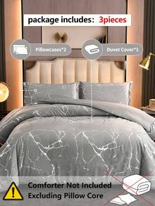 Bộ 3 mảnh vỏ chăn bằng đá cẩm thạch không chất độn (1 vỏ chăn & 2 vỏ gối), Bộ chăn ga hiện đại cho tất cả các mùa - Xám - Xem 2