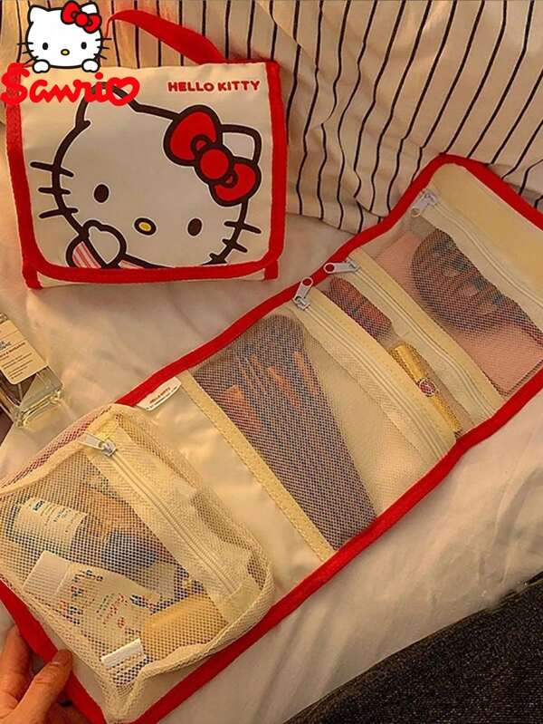 Sanrio Genuine 4-In-1 Storage Bag Hello Kitty Foldable Large-Capacity Cosmetic Bag Can Be Disassembled And Carried Around Kawaii Cute