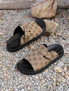 Strap Platform Soft Bottom Sandals, Beach Slippers New Summer Outdoor Wear Flat Simple Slip-On Shoes - Khaki - View 5