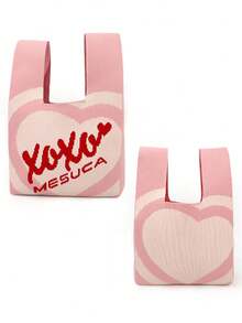 Romantic XOXO Handbag, Heart Pattern Tote Bag, Crossbody Bag, Suitable For Everyday Use, Suitable As A Gift - Pink - View 3