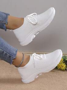 Chaussures de sport décontractées pour femmes, style bohémien, bout rond, laçage tricoté, haute élasticité, respirables et antidérapantes