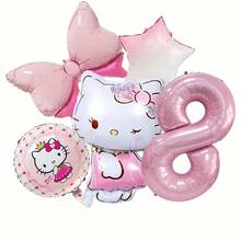 5 pezzi Palloncini in alluminio con motivi cartoni animati di Hello Kitty di Sanrio, decorazione per feste di compleanno, scena di compleanno con gatto carino KT