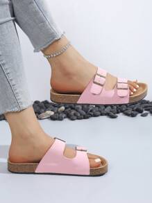 Sandalias casuales cómodas con hebilla y suela gruesa, nuevas diapositivas de fondo suave para el verano, pantuflas para usar en la playa