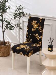 1 pezzo / 4 pezzi Fodera per sedia in tessuto di seta di latte, nuova fodera elastica con stampa floreale di stile, antiscivolo, colori versatili, adatta per sedie standard, adatta per tutte le stagioni