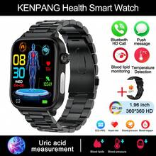 KENPANG 2025新款男女通用智能手表，配备1.96英寸（4.97厘米）高清全触控屏幕，支持无线通话、智能语音助手、心率、血脂、尿酸、心电图+光电容积脉搏波描记法、女性月经健康追踪以及全天候健康监测，兼容安卓和iOS系统。 - 彩色 - 查看 16