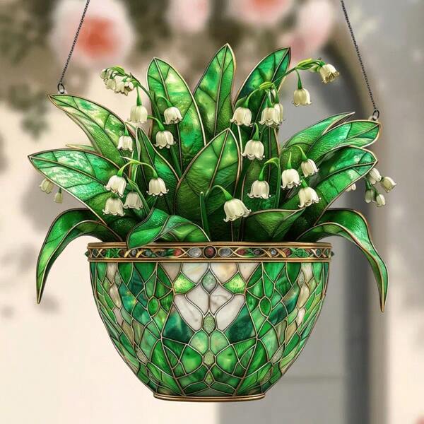 1pc Beautiful Lily Of The Valley Design, 0.3cm Thick, Colorful Window Hanging Sun Catcher, Colored Glass Style, Suitable For Bedroom And Living Room, Ideal Gift For Friends And Family, Sun Catcher