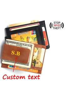 1pc Personalized Leather Magnetic Money Clip Wallet, Credit Card Holder, Minimalist Men's Wallet With RFID Blocking, ID Window (Brown) - Multicolor - View 10