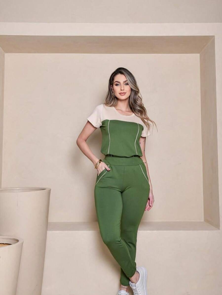 Women's Set Of Pants And Sweatshirt Sleeves, Chic Casual - 軍綠色 - 查看 1