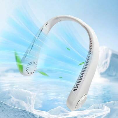 Ventilador de cuello portátil, alta fuerza del viento, carga USB sin cuchillas, deportes al aire libre de verano silenciosos, oficina de estudiantes, mini ventilador pequeño portátil, ventilador de escritorio con pantalla digital de cinco velocidades