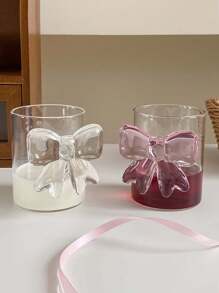 1 Pink Cute Bowknot Cup - Heat-Resistant High Borosilicate Glass Coffee Cup, Milk Cup, Cold Drink Glass Cup Perfect For Valentine's Day, Weddings, Anniversaries, Candlelight Dinners, And Elegant Cocktail Or Wine Parties - Perfect For Home Decoration, Photo Props, And Gifts For Holidays, Birthdays, And Parties, Reusable Back To School