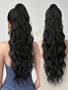 Extensiones de cabello de 22 pulgadas con ondas de agua negras y rizadas, con clip para envolverlas, adecuadas para uso diario de mujeres - Negro - Ver 10