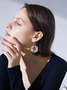 1 paire Boucles d'oreilles pendantes élégantes en acrylique motif tournesol pour femme, délicates boucles d'oreilles pendantes florales, légères et à la mode, double face, couleurs vives, style bohème, cadeau raffiné pour femme, festivals, été