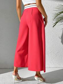 Pantalon amplio dama mujer pretina sastre inversa tablones frontales bolsillos wide leg - Rojo - Ver 2