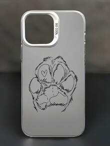 1pc White Stroke Paw Print Unique Pattern Full Coverage TPU Anti-Drop Phone Case, Compatible With Apple 16 15 14 13 12 11 Pro Max Waterproof Shockproof Scratch Resistant - Multicolor - View 3