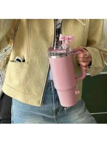 Kompatibel mit Cup-Zubehör – 3 Stücke 10-mm-Strohhalmaufsätze mit Schleife, kompatibel mit der Strohhalm-Abdeckkappe des Cups, 2 Stücke weiße Schleifenanhänger für 30- und 40-oz-Becher mit Griff, mehrere Farbkombinationen erhältlich