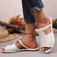 Women's Flat Sandals, Fashion Outdoor Slip-On Strap Open Toe Round Toe Slippers, Spring/Summer Valentines - White - View 6