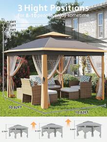 11'x11 Pop-Up Gazebo, Instant Outdoor Canopy Tent With Mosquito Nettings, Durable Steel Frame, Water, And UV Proof, For Patio, Garden, Courtyard, Party - 卡其色 - 查看 4