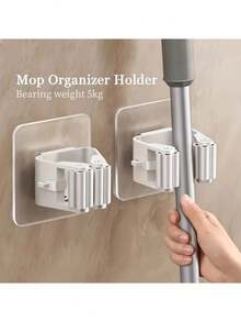 4pcs,Mop Storage Rack, Bathroom Free Punch Mop Clamp Hook Holder, Hanging Mop Storage Rack With Latch, Seamless Wall Hanging Mop Clamp, Plastic Broom Storage Holder, Bedroom, Garden, Bathroom, Home, Dormitory Home Space Saving Storage